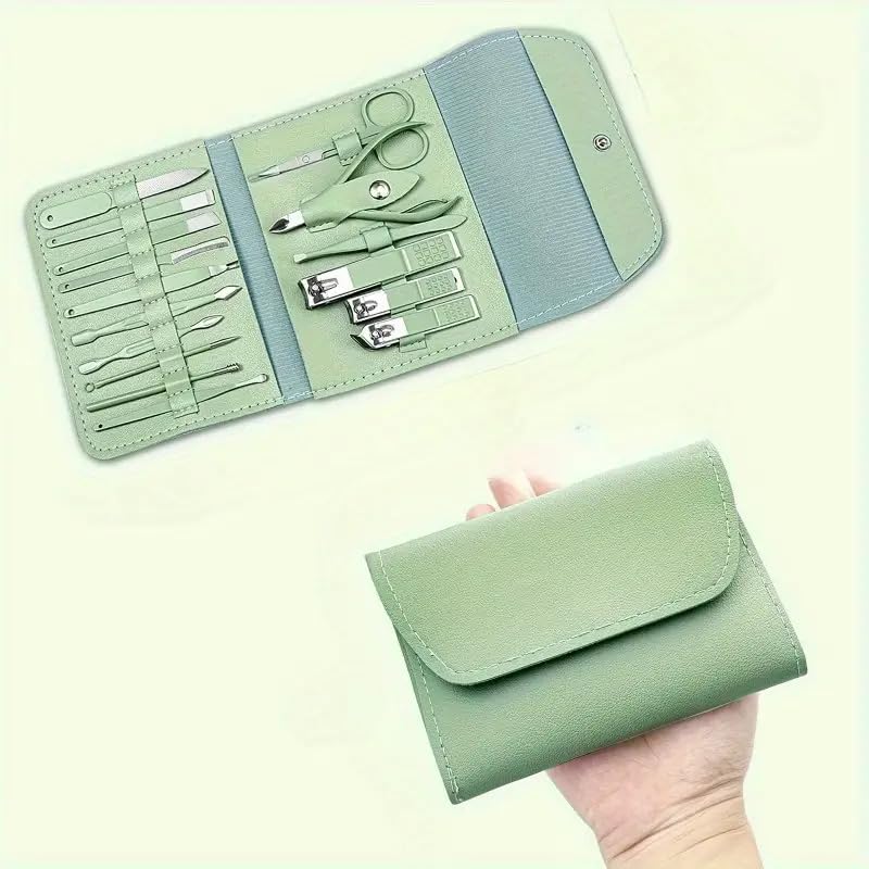 16pcs Nail Clippers Kit, Ultra Sharp Sturdy Fingernail Cutters, Professional Nail Clippers Pedicure Care Tools, Toenail Clipper Cutters for Men and Women Nail Trimmer,Luxury Gold Color,Matcha Green